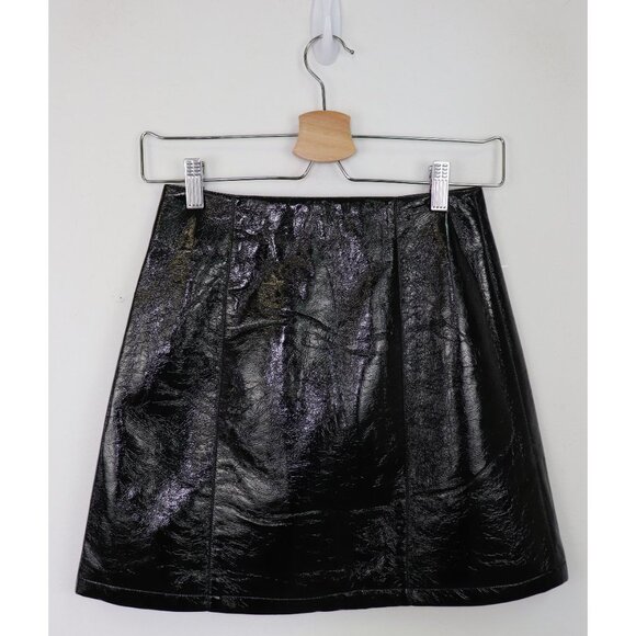 NWT Capulet Sophie Patent Faux Leather Mini‎ Skirt Pull Ring Zipper Front Black - Picture 6 of 7
